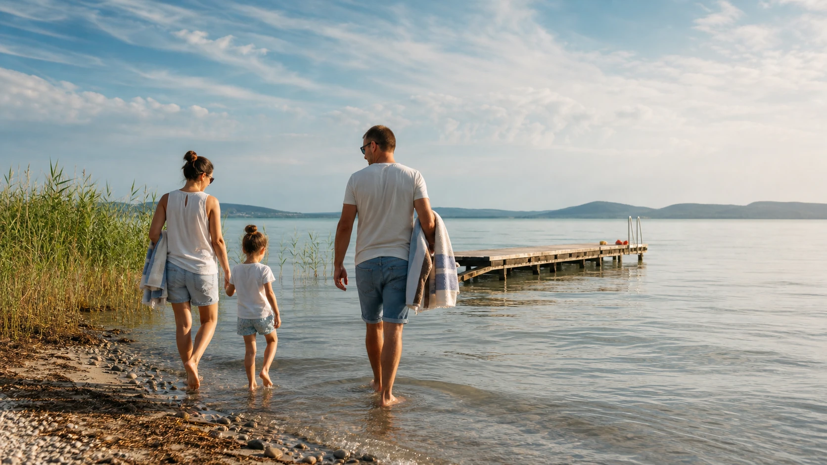 Családi séta a Balaton partján